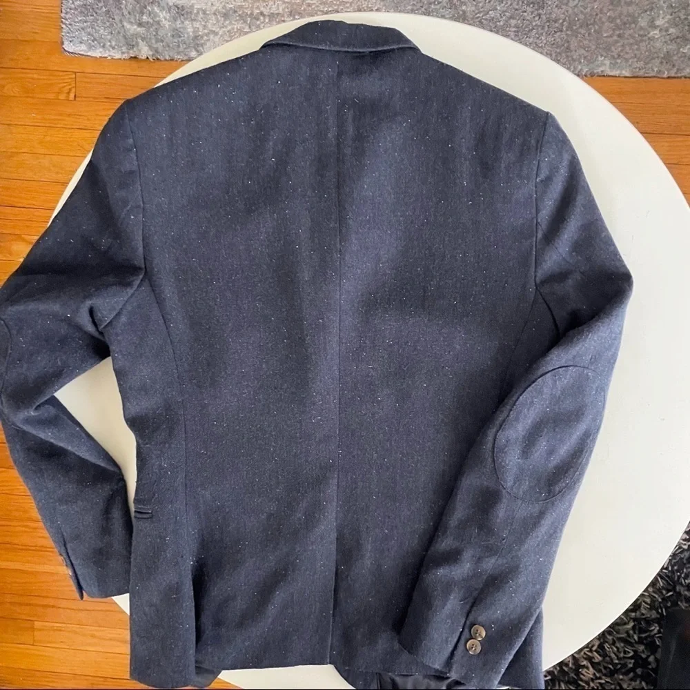 H&M Men’s Regular Fit Wool Blend Blazer Sport Coat Navy Elbow Patch Size 40R